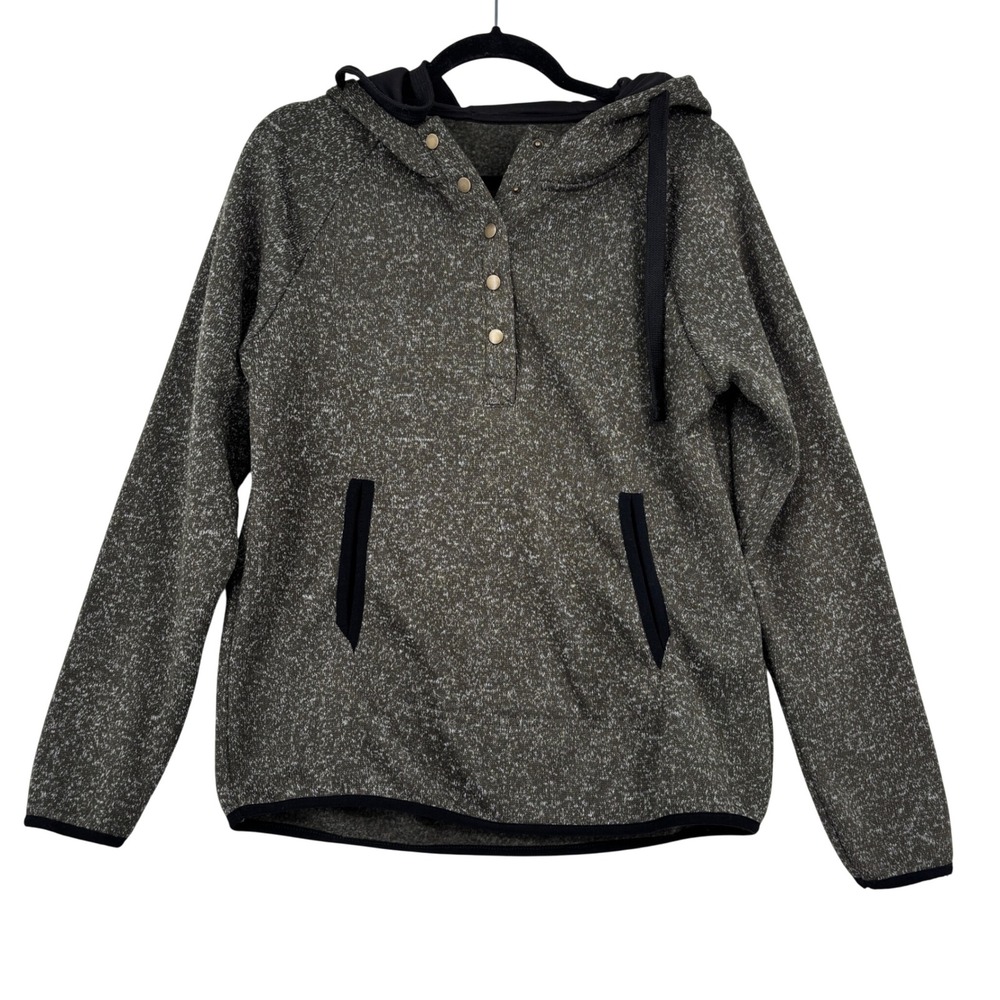 Zyia Active Hoodie Sweatshirt Szie XS Olive Green Marled Snap Neck Pullover